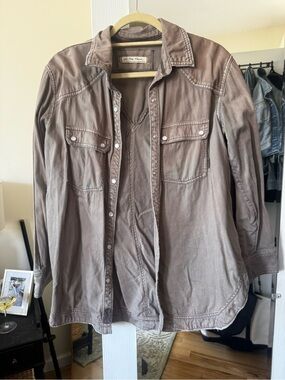 Washed Taupe Oversized Button-Up Shirt Jacket, Free People